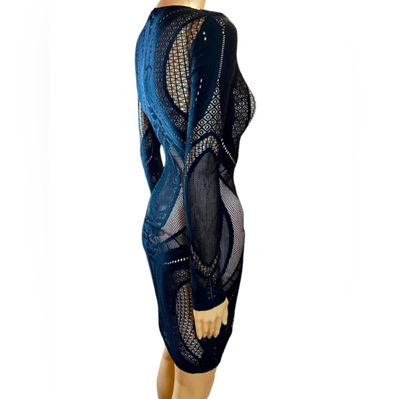 BOU BOU Boutique - Black Lace Nude Illusion Long SleevesBodycon Dress- Small - Picture 6 of 7